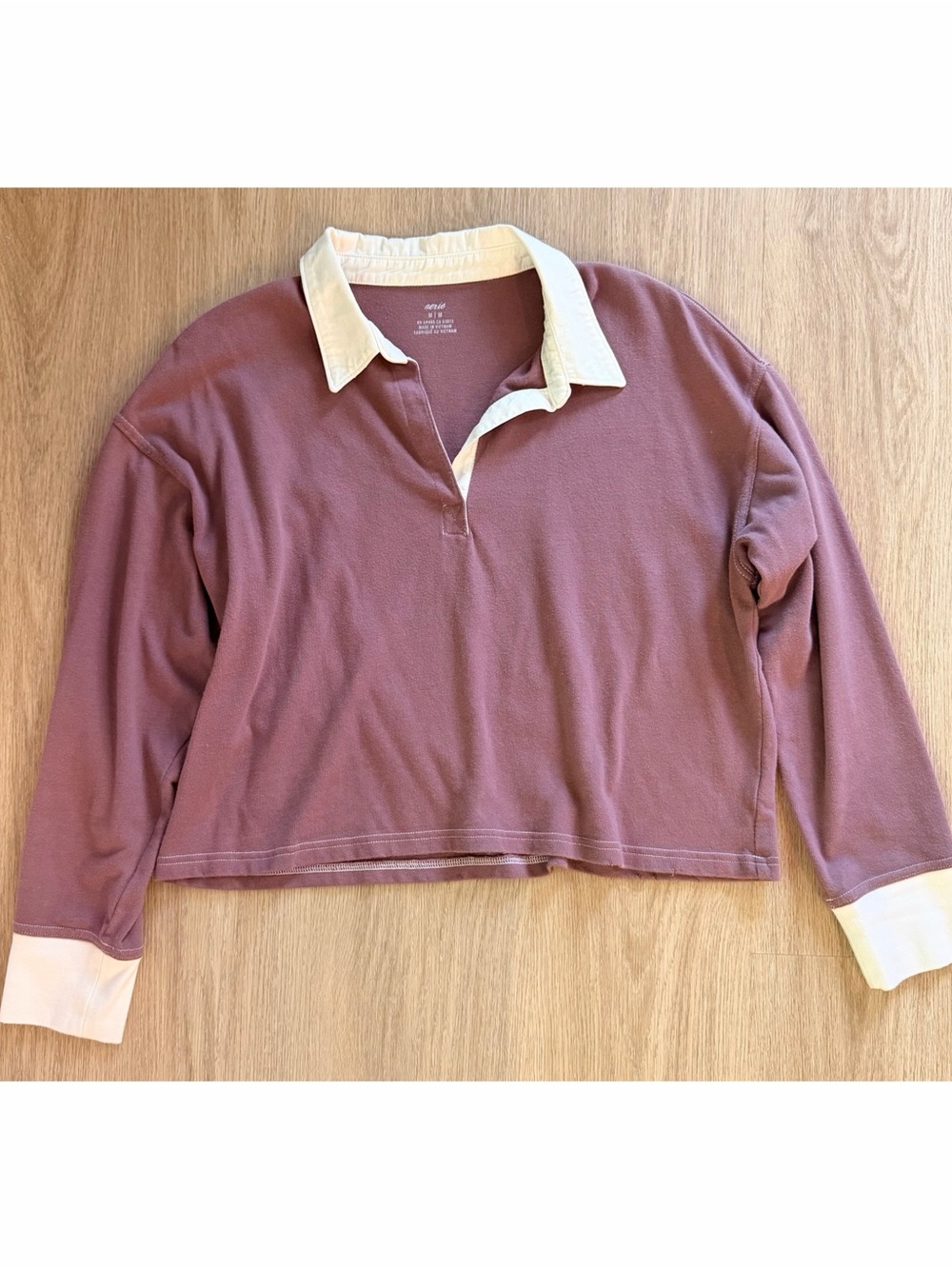 Aerie Long Sleeve Cropped Polo T-Shirt in Mauve, Size M - Picture 2 of 11